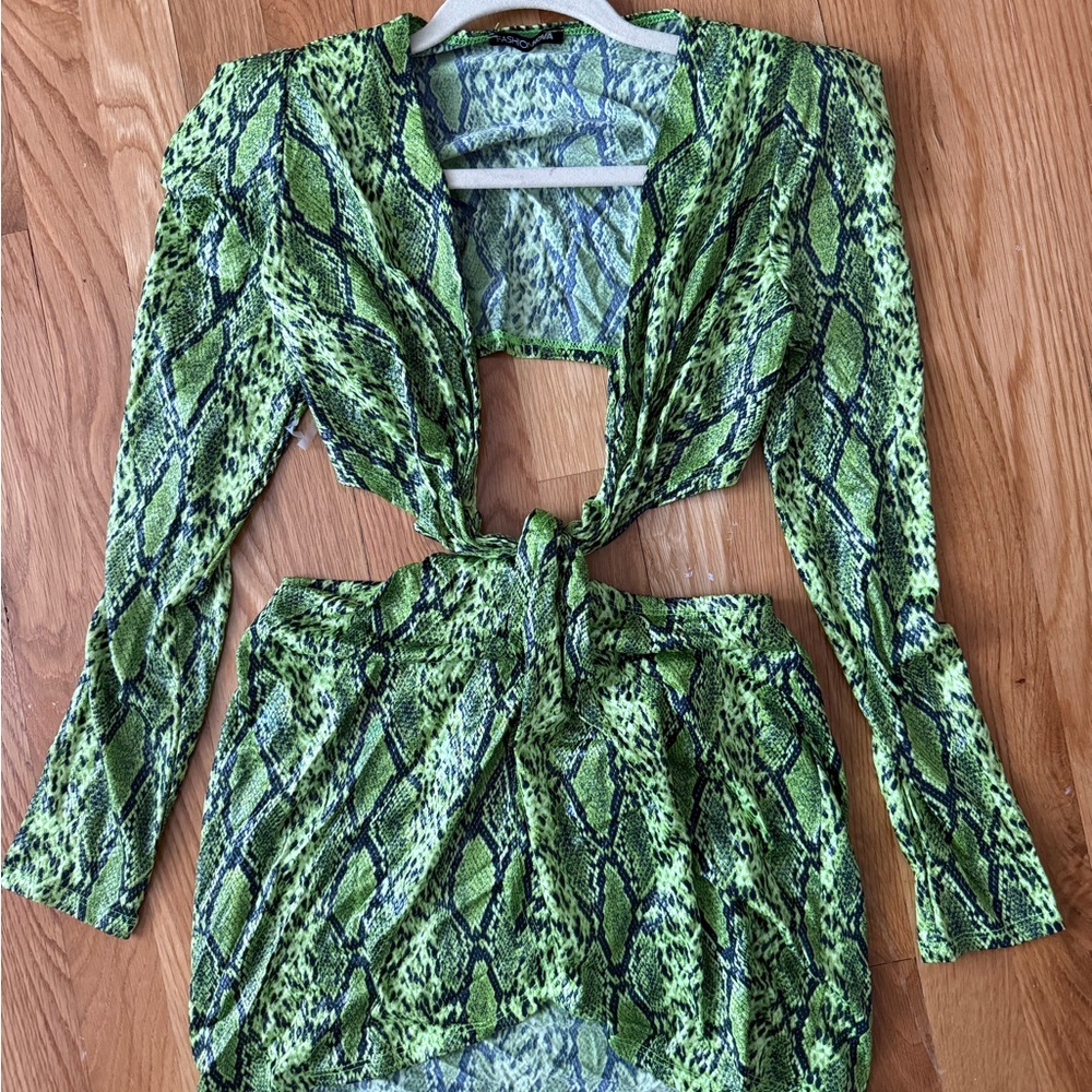 Fashion Nova Green Snake Print Mini Dress